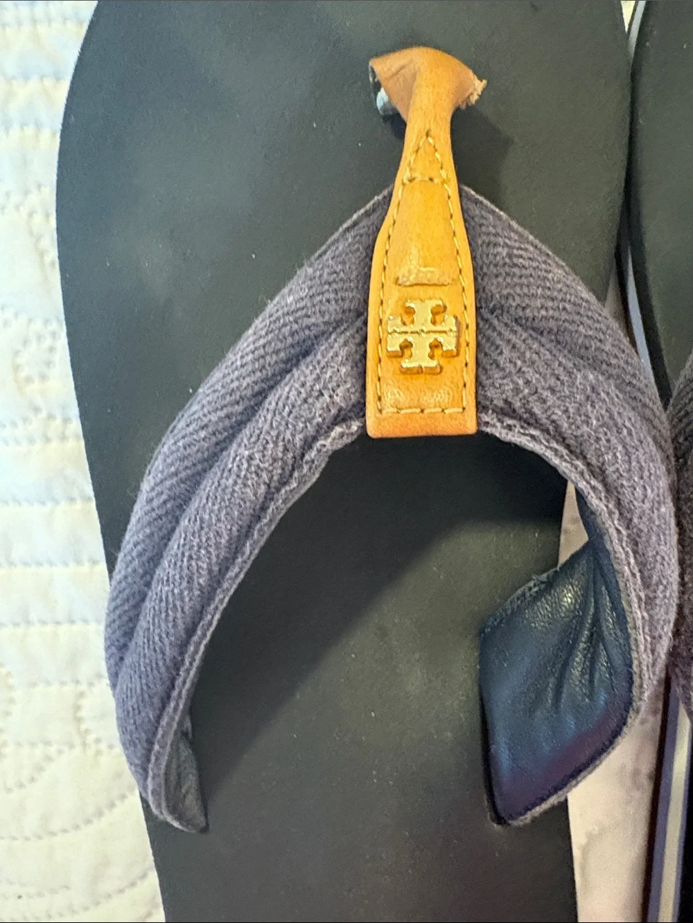 Tory Burch Navy and Tan Women's Flip Flop Sandals